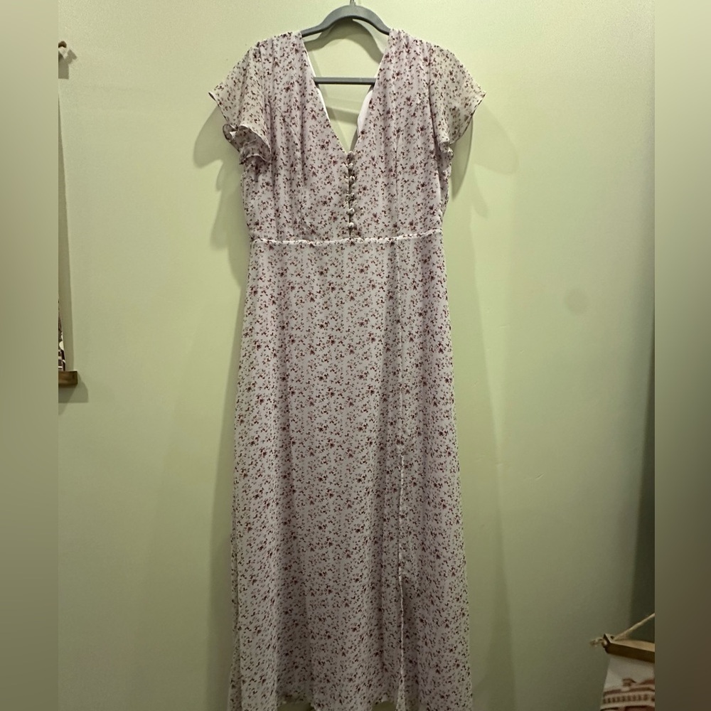 Sage Pink Floral Button-Front Maxi Dress